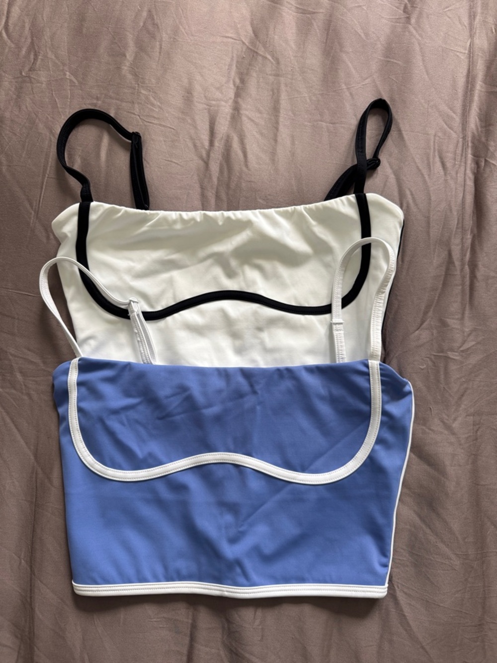 Amazon Women Tops White and Blue Contrast Trim Tank Tops